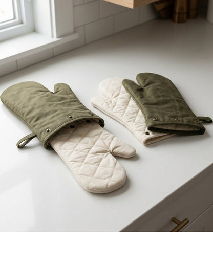 Nvvk Removable-Liner Canvas Oven Mitts 35 cm Olive Pair - Lifestyle view