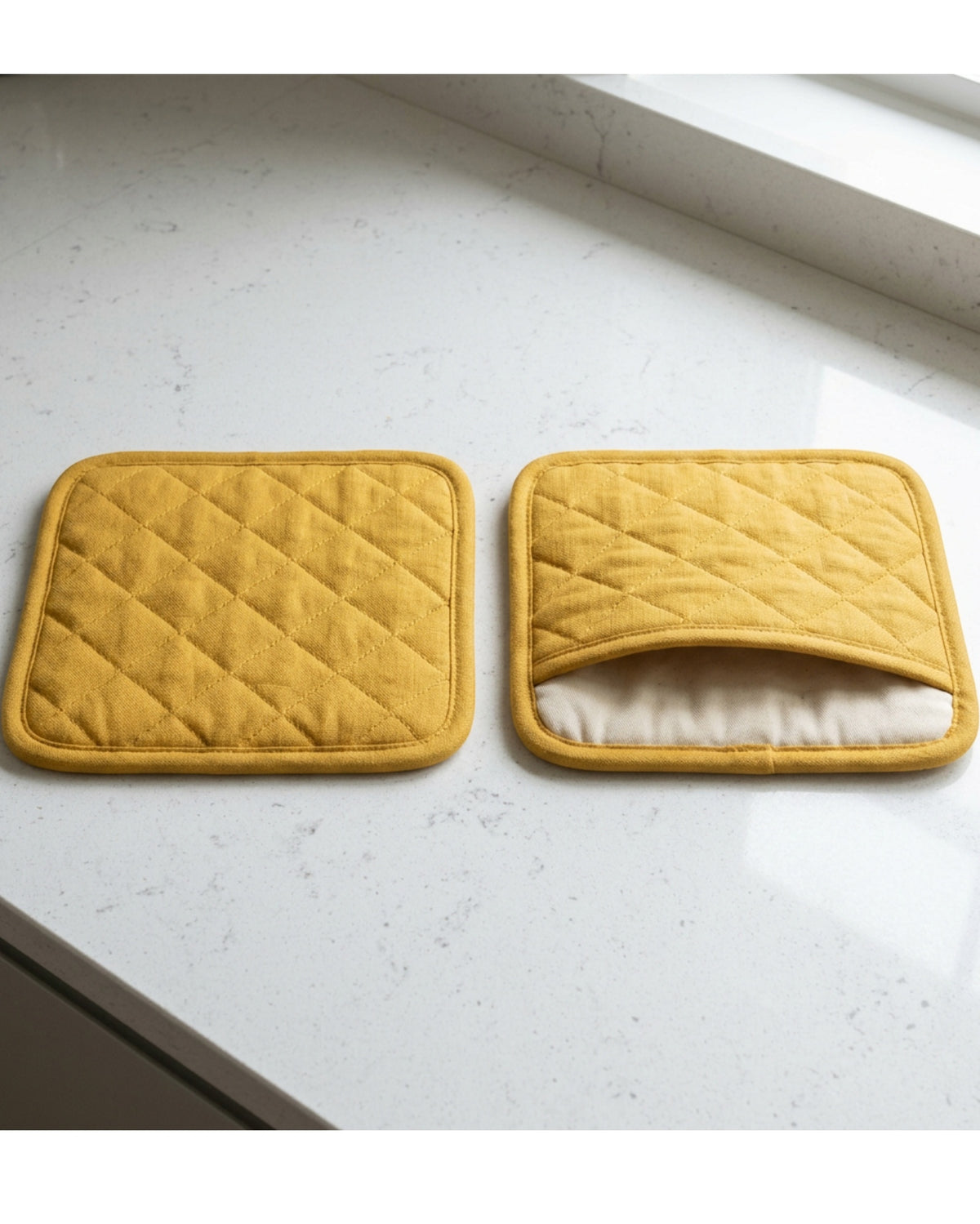 Nvvk Side-Entry Square Oven Mitts 24 cm Mustard Pair - Lifestyle view