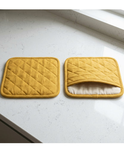 Nvvk Side-Entry Square Oven Mitts 24 cm Mustard Pair - Lifestyle view